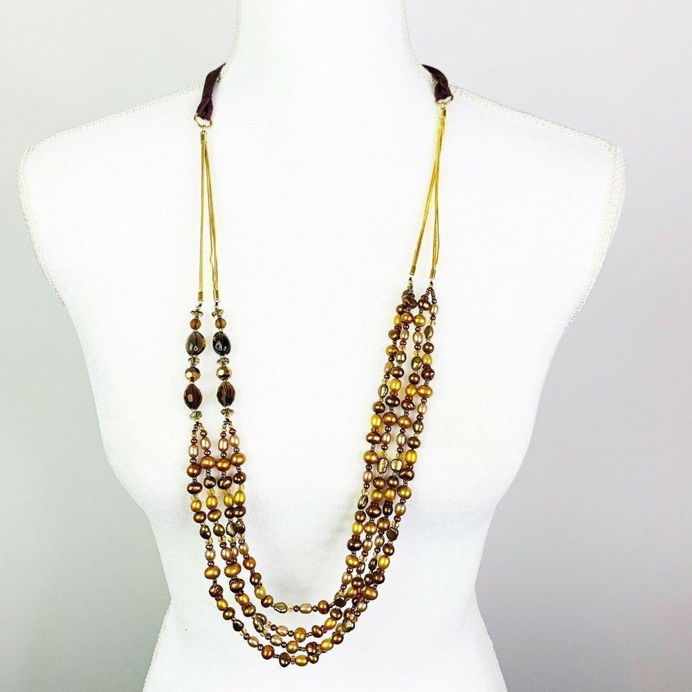 Coldwater Creek Multistrand Necklace Brown Beaded